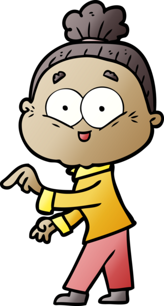 Bir insan tarafından çizilmiş mutlu yaşlı kadın çizgi filmi.