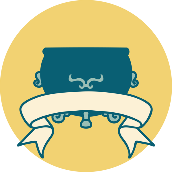 bir insan tarafından çizilmiş bir kazan sancağına sahip dövme biçimi simgesi