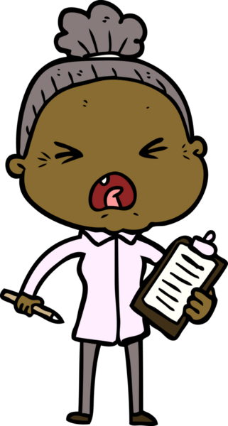 Bir insan tarafından çizilmiş kızgın yaşlı kadın çizgi filmi.