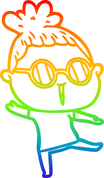 Bir insan tarafından çizilmiş gözlük takan bir karikatür kadının çizimi.