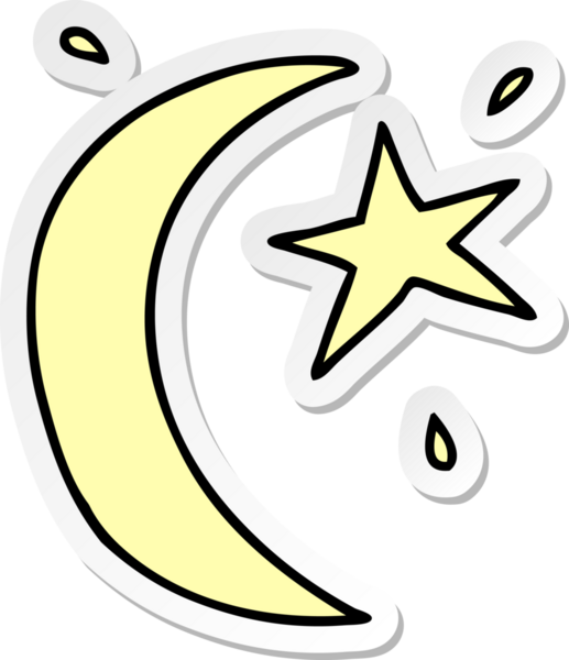 El çizimi Ay karikatürü ve bir insan tarafından çizilmiş bir yıldız.