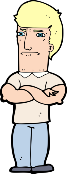 Bir insan tarafından çizilmiş kolları katlanmış, rahatsız bir adam.