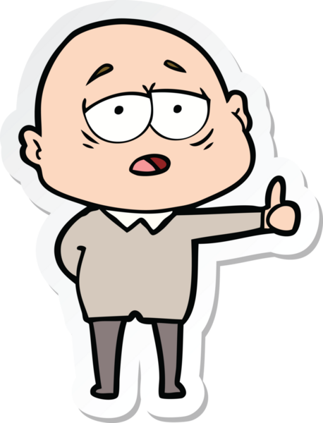 Bir insan tarafından çizilmiş, yorgun, kel bir adamın çıkartması.