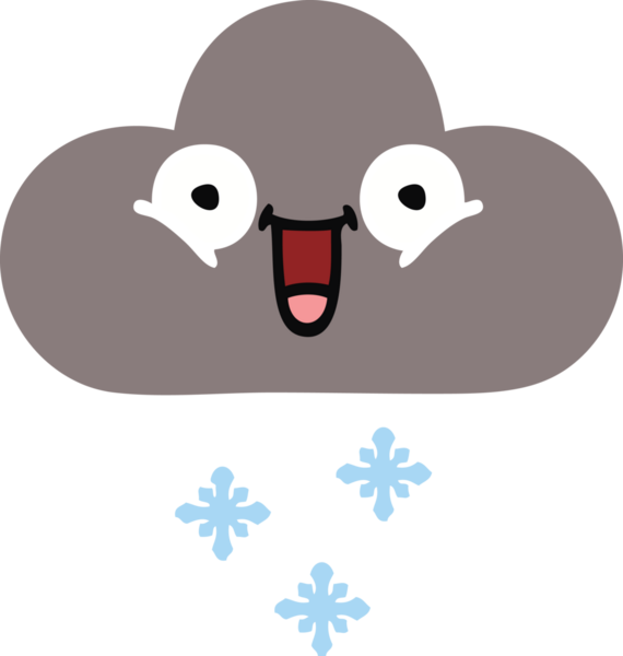 Bir insan tarafından çizilen fırtına kar bulutunun düz renkli retro karikatürü