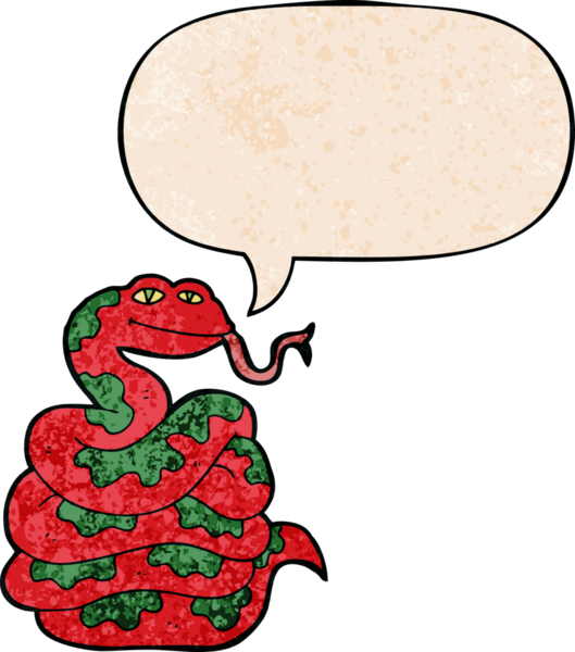 Konuşma baloncuklu çizgi film yılanı insan tarafından çizilmiş eski moda dokular.