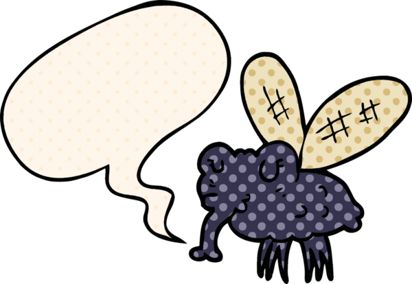 Bir insan tarafından çizilmiş çizgi roman tarzında konuşma baloncuğu olan çizgi film sineği