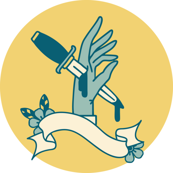 Bir insan tarafından çizilmiş eline hançer dövmesi simgesi