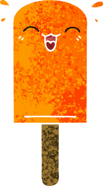 Retro illüstrasyon tarzı tuhaf çizgi film turuncu buz lolipopu bir insan tarafından çizildi.