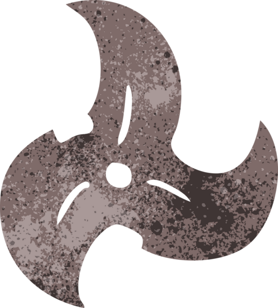 Bir insan tarafından çizilmiş tek bir ninja fırlatan yıldızın retro karalaması.