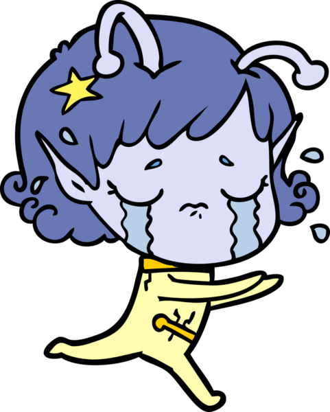 Bir insan tarafından çizilmiş ağlayan uzaylı kız çizgi filmi.