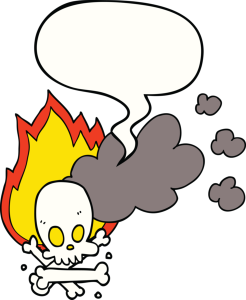 Bir insan tarafından çizilmiş konuşma baloncuğuyla yanan kemikler.