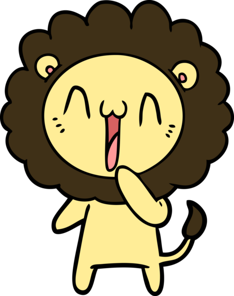 Bir insan tarafından çizilmiş mutlu çizgi film aslanı.