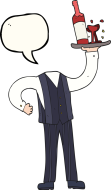 Bir insan tarafından çizilmiş serbest konuşma balonu karikatürü başsız garson (kendi fotoğraflarını ekle)