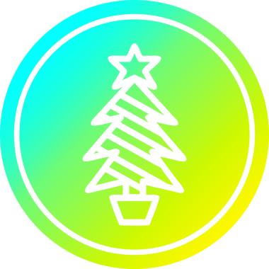 Bir insan tarafından çizilmiş havalı gradyan bir ikona sahip Noel ağacı dairesel simgesi