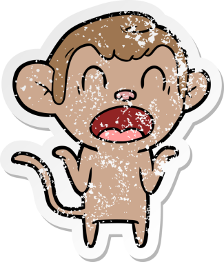 Bir insanın omuzlarını silkeleyen bağıran çizgi film maymunu çıkartması.