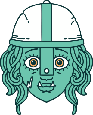 Retro Dövme Biçimli Ork savaşçı yüzü bir insan tarafından çizilmiş