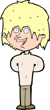 Bir insan tarafından çizilmiş mutlu, pasaklı bir çocuk.