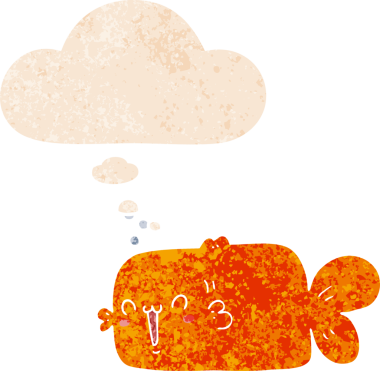 Düşünce baloncuğu ve grunge ile çizgi film balığı bir insan tarafından çizilmiş tedirgin geçmiş dokuya