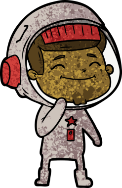 Bir insan tarafından çizilmiş mutlu astronot çizgi filmi.