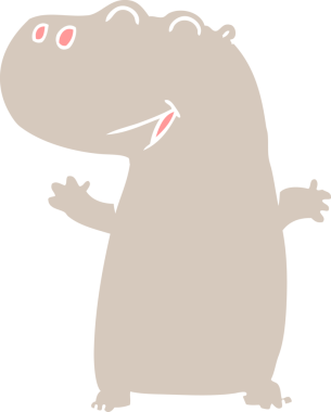 Bir insan tarafından çizilmiş düz renk çizgi film hipopotam