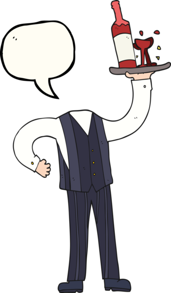 Bir insan tarafından çizilmiş serbest konuşma balonu karikatürü başsız garson (kendi fotoğraflarını ekle)