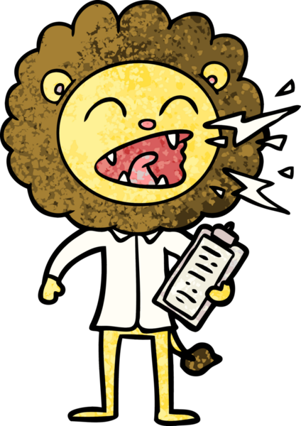 Bir insan tarafından çizilmiş kükreyen aslan doktor çizgi filmi.