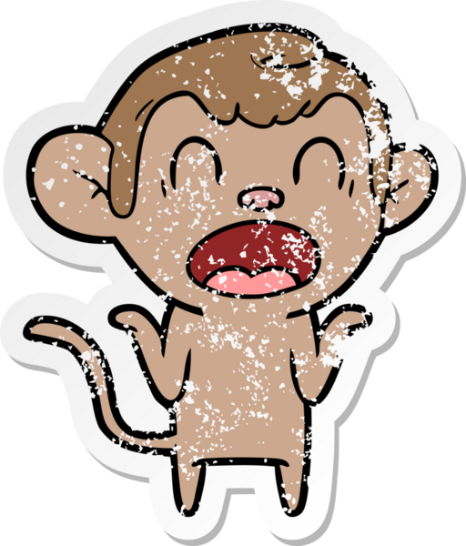 Bir insanın omuzlarını silkeleyen bağıran çizgi film maymunu çıkartması.