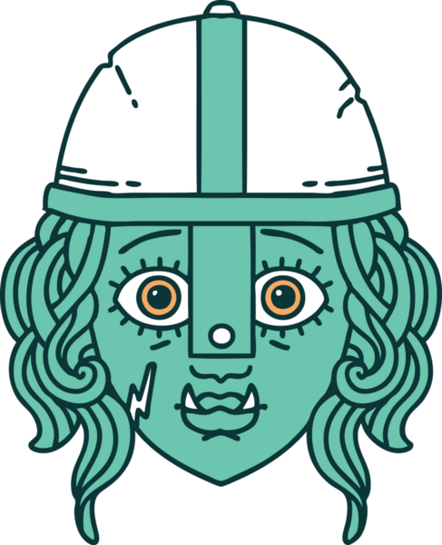 Retro Dövme Biçimli Ork savaşçı yüzü bir insan tarafından çizilmiş