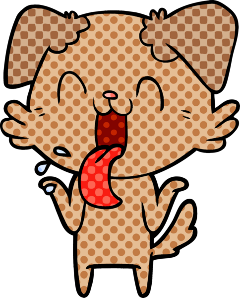 Bir insan tarafından çizilmiş, nefes nefese kalmış, omuz silken bir köpek.