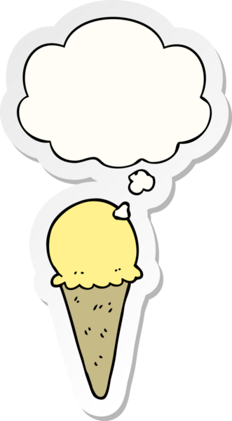 Düşünce baloncuklu karikatür dondurması insan tarafından çizilmiş bir çıkartma.