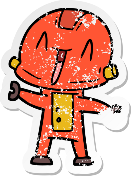 Bir insan tarafından çizilmiş karikatür robotunun sıkıntılı çıkartması.