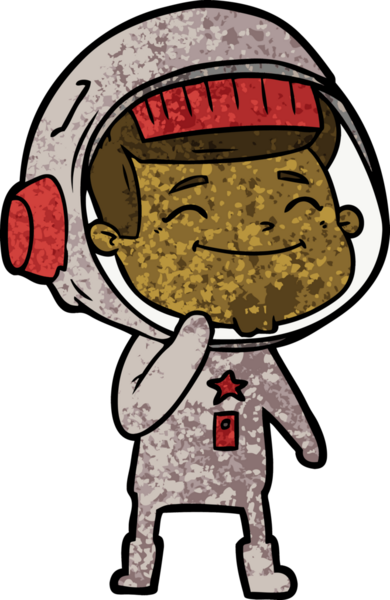 Bir insan tarafından çizilmiş mutlu astronot çizgi filmi.