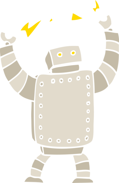 Bir insan tarafından çizilmiş düz renkli çizim dev robot.