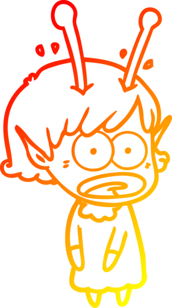 Bir çizgi film karakteri, bir insan tarafından çizilmiş bir uzaylı kız çizimi.