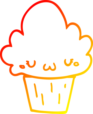 Yüzü insan tarafından çizilmiş bir çizgi film kekinin sıcak çizgi çizimi