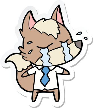 Bir insan tarafından çizilmiş iş kıyafetleri içinde ağlayan bir kurdun çıkartması.