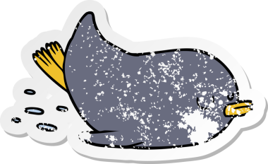 Bir insan tarafından çizilmiş kaygan penguen karikatürü.