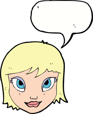 Bir insan tarafından çizilmiş konuşma baloncuğu olan bir kadın yüzü.