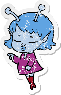 Bir insan tarafından çizilmiş sevimli bir uzaylı kız çizgi filminin sıkıntılı çıkartması.