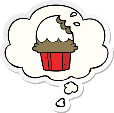 İnsan tarafından çizilmiş bir çıkartma olarak düşünce baloncuklu çizgi film keki.