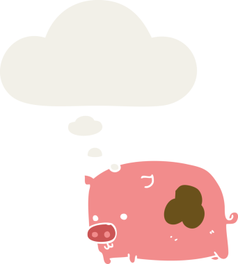 Düşünce baloncuklu çizgi film domuzu insan tarafından çizilmiş.