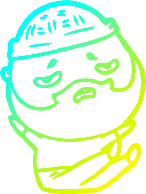 Bir insan tarafından çizilmiş sakallı, endişeli bir çizgi film çizimi.