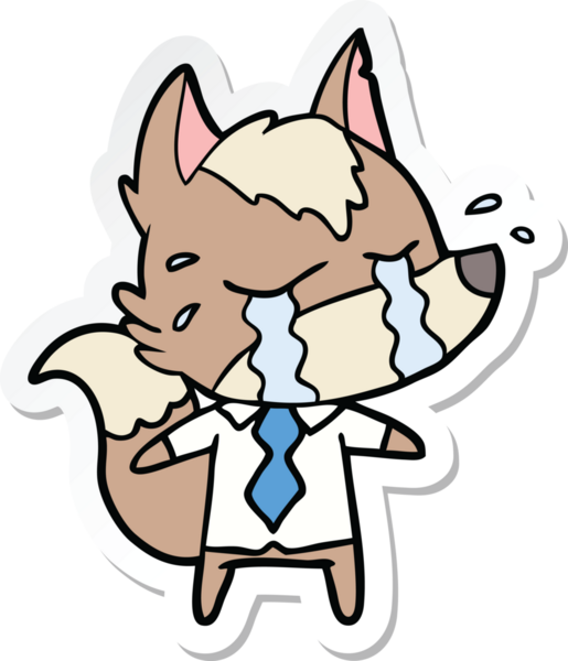 Bir insan tarafından çizilmiş iş kıyafetleri içinde ağlayan bir kurdun çıkartması.