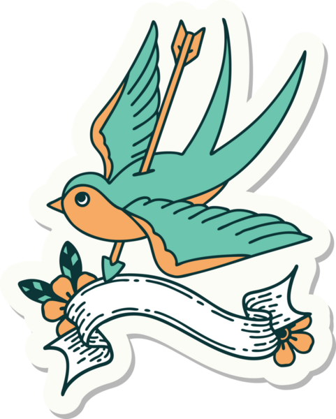 Bir insan tarafından çizilmiş bir kırlangıç sancağına sahip dövme stili.