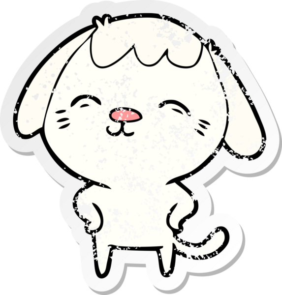 Bir insan tarafından çizilmiş mutlu çizgi film köpeğinin sıkıntılı çıkartması.