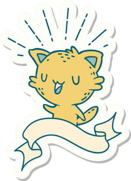 Bir insan tarafından çizilmiş dövme stili mutlu bir kedi.