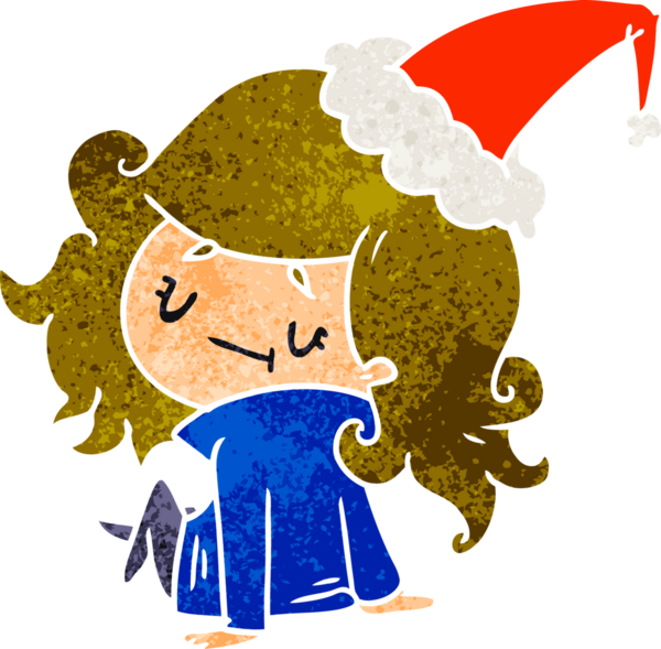 Bir insan tarafından çizilmiş Kawai kızının eski bir Noel karikatürü.