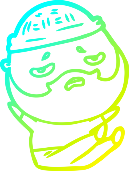 Bir insan tarafından çizilmiş sakallı, endişeli bir çizgi film çizimi.