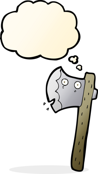 Bir insan tarafından çizilmiş düşünce balonlu bir balta.