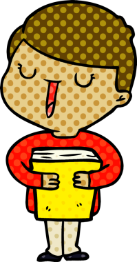 çizgi film mutlu çocuk bir insan tarafından çizilmiş kitabı hakkında konuşuyor